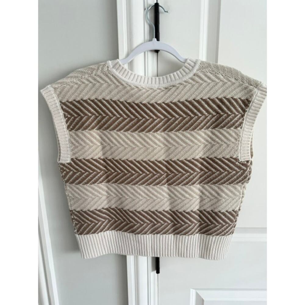Splendid NWOT Mary Kate Sweater Chevron Short Sleeve Small Neutral Tones - Picture 5 of 8